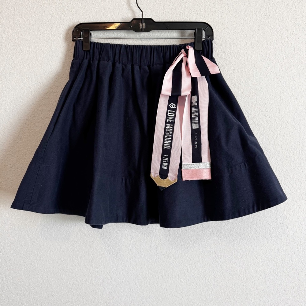 Love Moschino Women's Navy Blue Pencil Bow Waist Mini Skirt Size 4